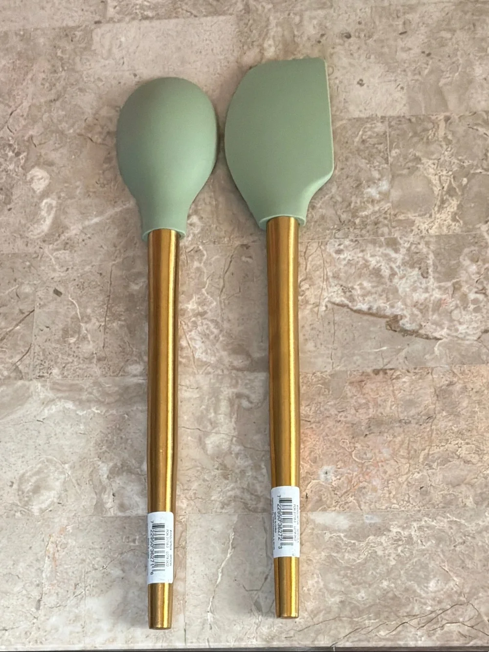 krumbs Green Silicone Spatula & Spoon with Gold Handles
